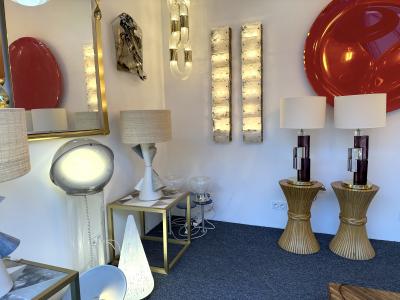 Contemporary Pair of Lamps Amethyst Cubic Murano Glass and Brass Italy