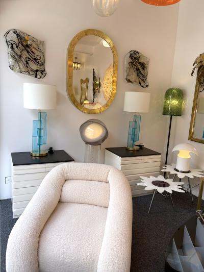 Contemporary Pair of Lamps Blue Lagoon Cubic Murano Glass and Brass Italy