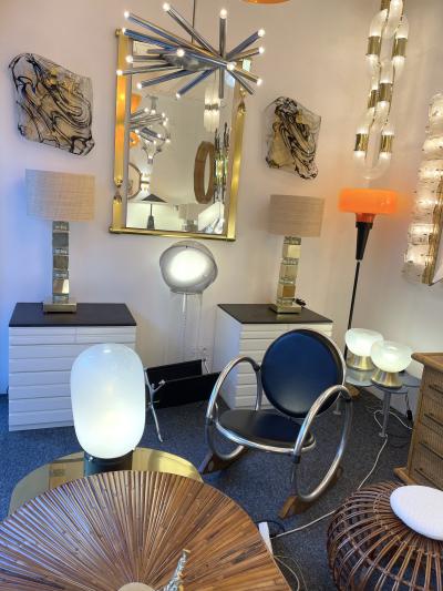 Contemporary Pair of Lamps Brass Column Cube Murano Glass Italy