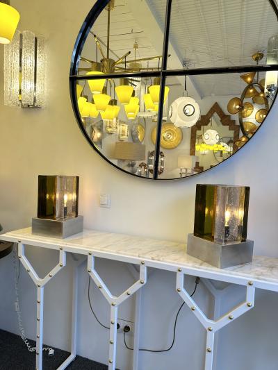 Contemporary Pair of Lamps Cubic Murano Glass and Stainless Steel Italy