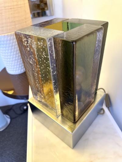 Contemporary Pair of Lamps Cubic Murano Glass and Stainless Steel Italy
