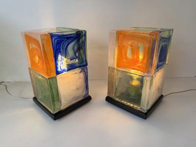 Contemporary Pair of Lamps Cubic Pennellate Murano Glass Italy