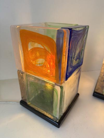 Contemporary Pair of Lamps Cubic Pennellate Murano Glass Italy