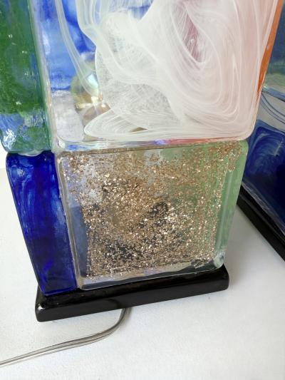 Contemporary Pair of Lamps Cubic Pennellate Murano Glass Italy