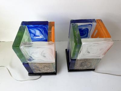 Contemporary Pair of Lamps Cubic Pennellate Murano Glass Italy