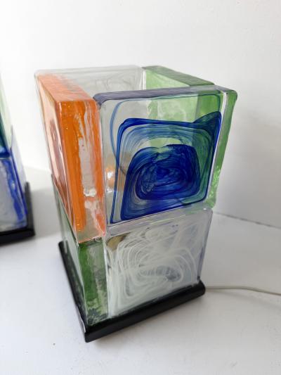 Contemporary Pair of Lamps Cubic Pennellate Murano Glass Italy