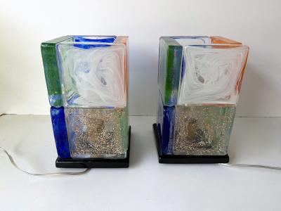 Contemporary Pair of Lamps Cubic Pennellate Murano Glass Italy