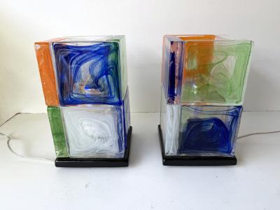 Contemporary Pair of Lamps Cubic Pennellate Murano Glass Italy