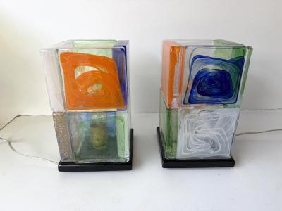 Contemporary Pair of Lamps Cubic Pennellate Murano Glass Italy