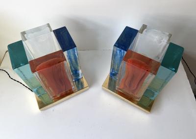 Contemporary Pair of Lamps Cubic Pennellate Murano Glass and Brass Italy