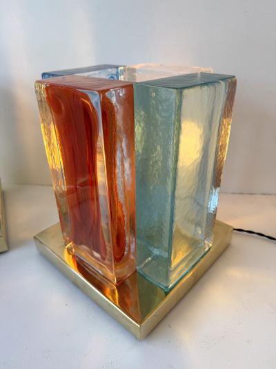 Contemporary Pair of Lamps Cubic Pennellate Murano Glass and Brass Italy
