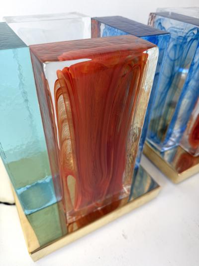 Contemporary Pair of Lamps Cubic Pennellate Murano Glass and Brass Italy