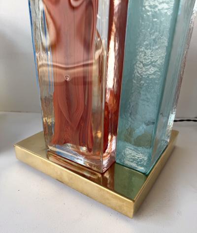 Contemporary Pair of Lamps Cubic Pennellate Murano Glass and Brass Italy