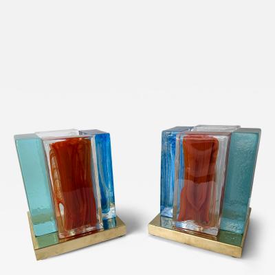 Contemporary Pair of Lamps Cubic Pennellate Murano Glass and Brass Italy