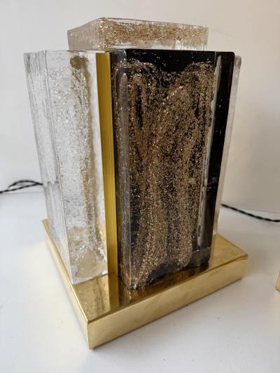 Contemporary Pair of Lamps Gold Powder Cubic Murano Glass and Brass Italy
