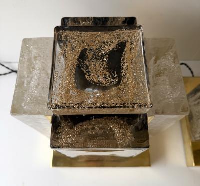 Contemporary Pair of Lamps Gold Powder Cubic Murano Glass and Brass Italy