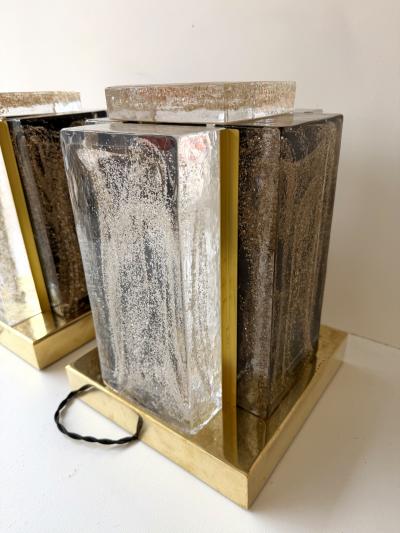 Contemporary Pair of Lamps Gold Powder Cubic Murano Glass and Brass Italy