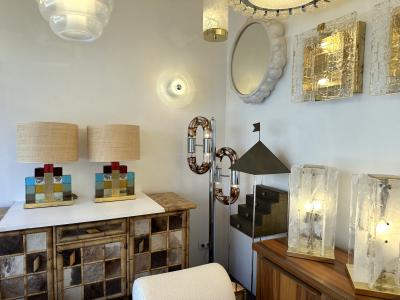 Contemporary Pair of Lamps Multicolors Cubic Murano Glass and Brass Italy