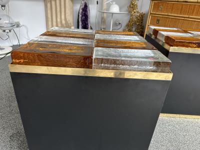 Contemporary Pair of Lighting Murano Glass Brass Side Tables Italy