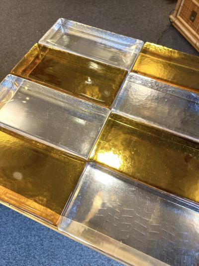 Contemporary Pair of Lighting Murano Glass Brass Side Tables Italy