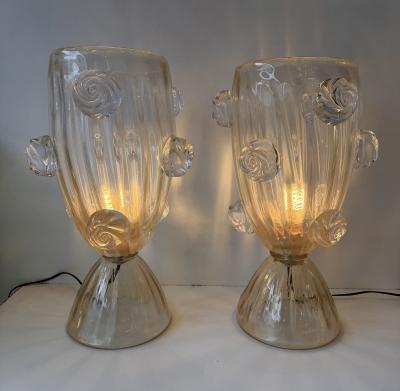 Contemporary Pair of Murano Glass Vase Macaroons Lamps Italy