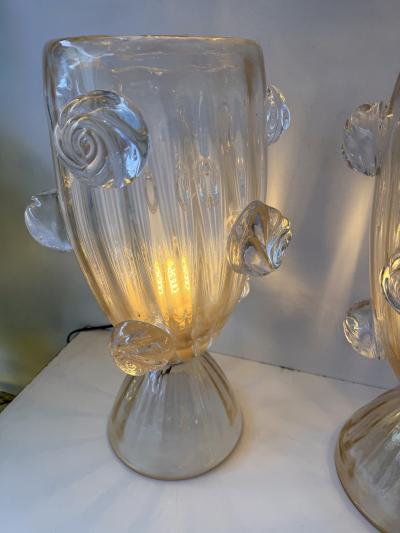 Contemporary Pair of Murano Glass Vase Macaroons Lamps Italy