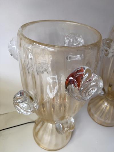 Contemporary Pair of Murano Glass Vase Macaroons Lamps Italy