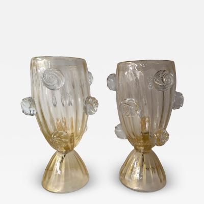 Contemporary Pair of Murano Glass Vase Macaroons Lamps Italy
