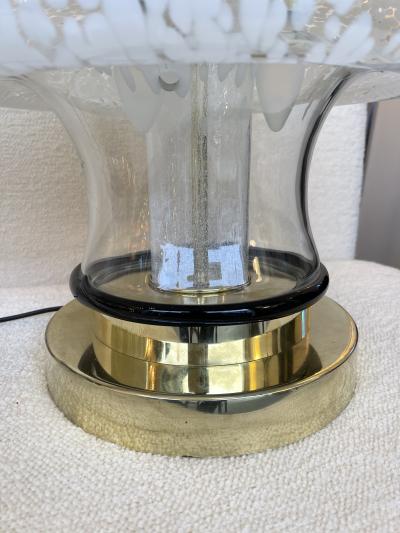 Contemporary Pair of Murano Glass and Brass Mushroom Lamps Italy