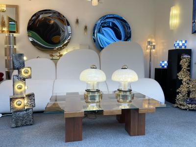 Contemporary Pair of Murano Glass and Brass Mushroom Lamps Italy