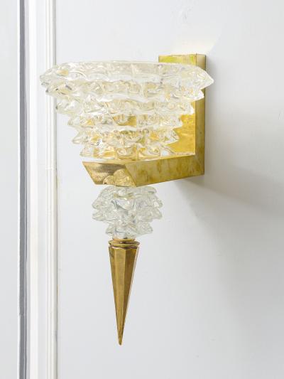 Contemporary Pair of Murano Rostrato Glass Sconces Manner of Barovier Toso