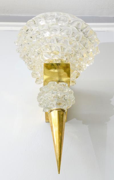 Contemporary Pair of Murano Rostrato Glass Sconces Manner of Barovier Toso