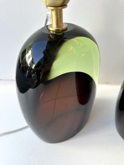 Contemporary Pair of Optical Two Tones Murano Glass Lamps by AD Murano Italy