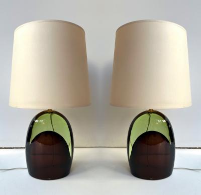 Contemporary Pair of Optical Two Tones Murano Glass Lamps by AD Murano Italy