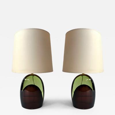 Contemporary Pair of Optical Two Tones Murano Glass Lamps by AD Murano Italy