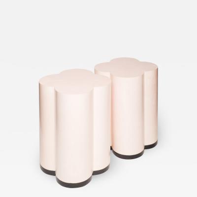 Contemporary Pair of Pale Pink Parchment Leather Clover Drum Tables