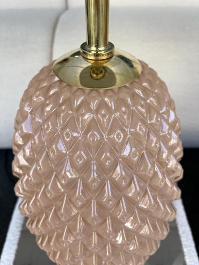 Contemporary Pair of Pink Pineapple Murano Glass and Brass Lamps Italy