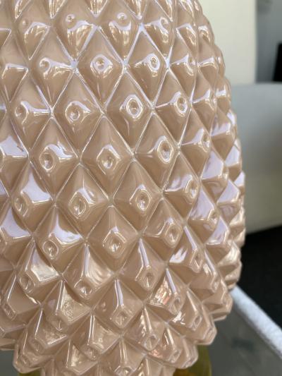 Contemporary Pair of Pink Pineapple Murano Glass and Brass Lamps Italy