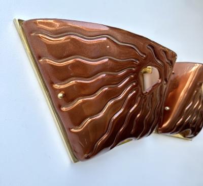 Contemporary Pair of Red Eyes Murano Glass and Brass Sconces Italy