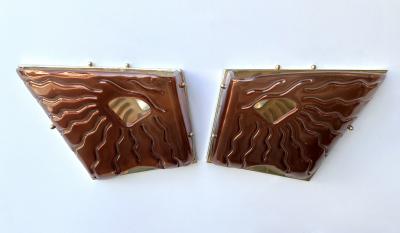 Contemporary Pair of Red Eyes Murano Glass and Brass Sconces Italy