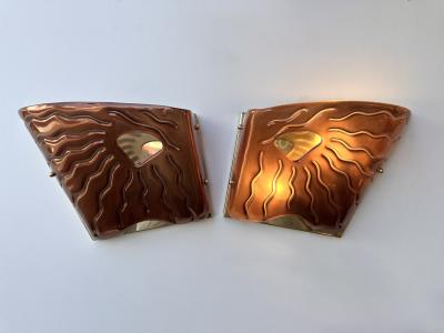 Contemporary Pair of Red Eyes Murano Glass and Brass Sconces Italy