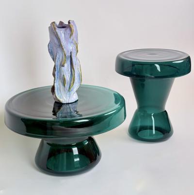 Contemporary Pair of Round Hand Blown Murano Glass Coffee Tables