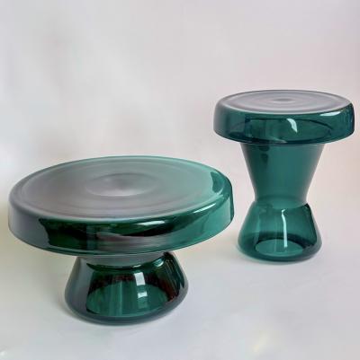 Contemporary Pair of Round Hand Blown Murano Glass Coffee Tables