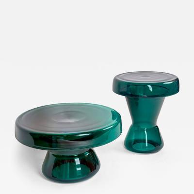 Contemporary Pair of Round Hand Blown Murano Glass Coffee Tables
