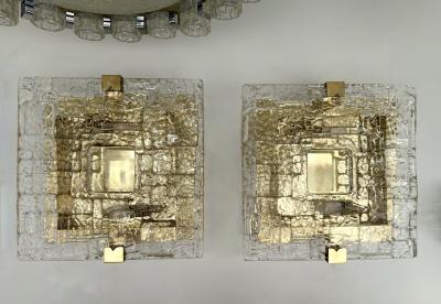 Contemporary Pair of Sconces Brass and Murano Glass Textured Blade Italy