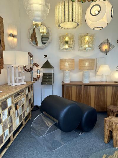 Contemporary Pair of Sconces Brass and Murano Glass Textured Blade Italy