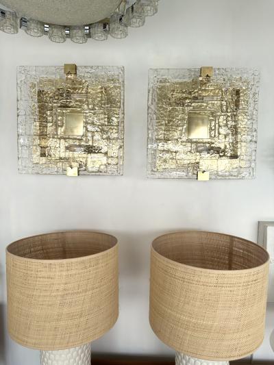 Contemporary Pair of Sconces Brass and Murano Glass Textured Blade Italy