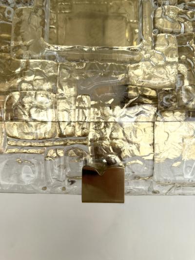 Contemporary Pair of Sconces Brass and Murano Glass Textured Blade Italy