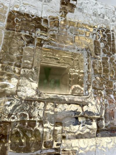 Contemporary Pair of Sconces Brass and Murano Glass Textured Blade Italy