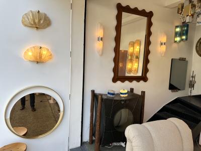 Contemporary Pair of Shell Gold Leaf Murano Glass and Brass Sconces Italy